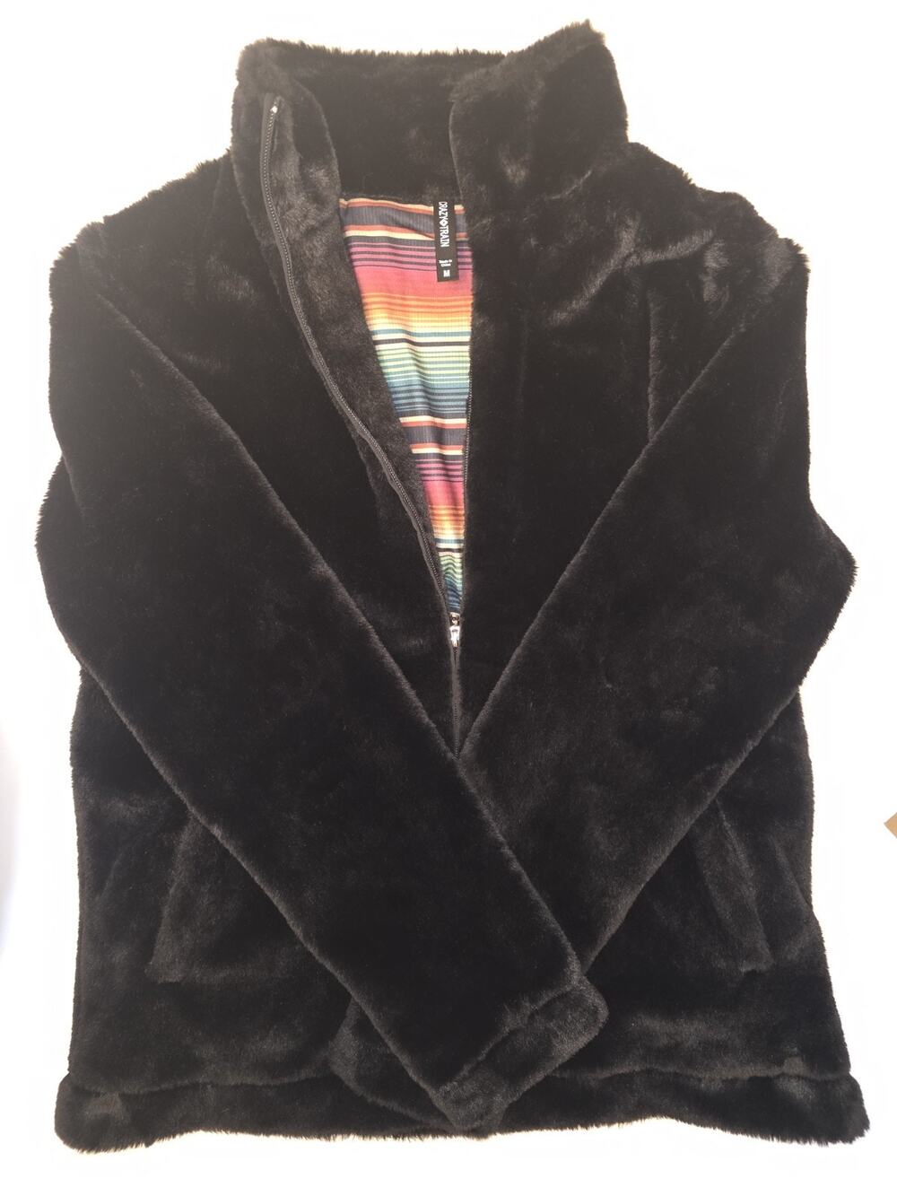 EUC M Women's Black Faux Fur Western-Inspired Full Zip Sweatshirt by Crazy Train